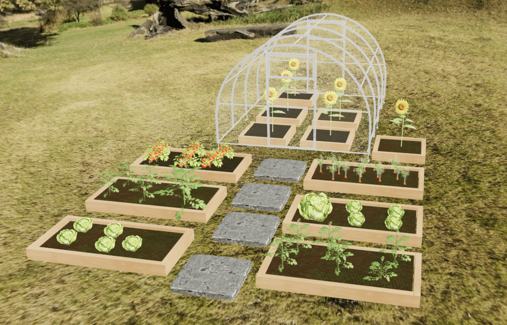 Greenhouse and raised bed designed in TimberBuild3D